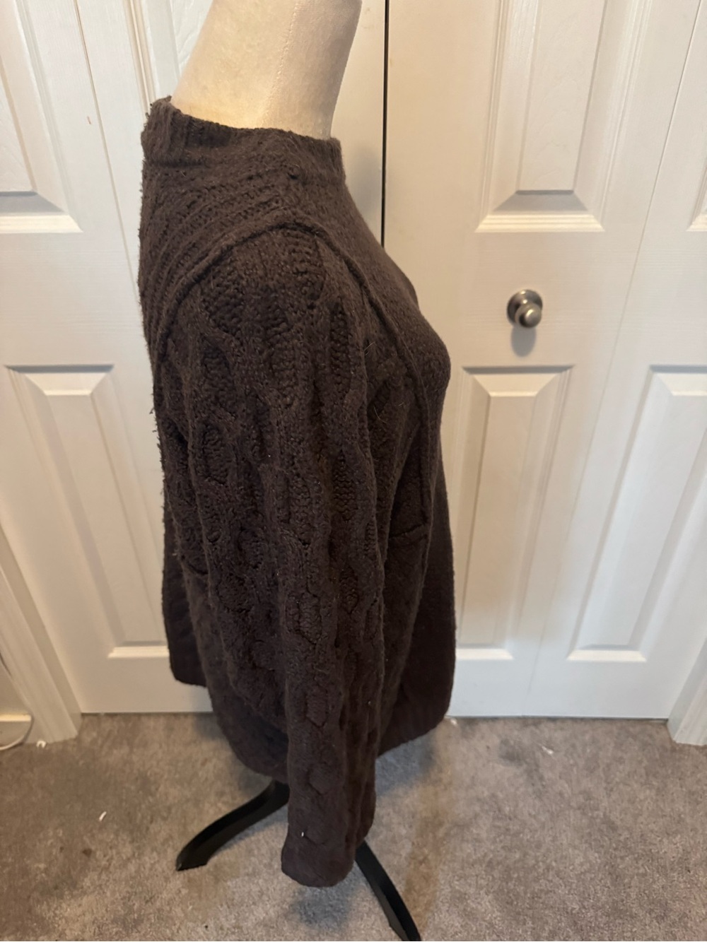 Oversized Free People Cable-Knit Crew Sweater in Brown - Picture 13 of 16